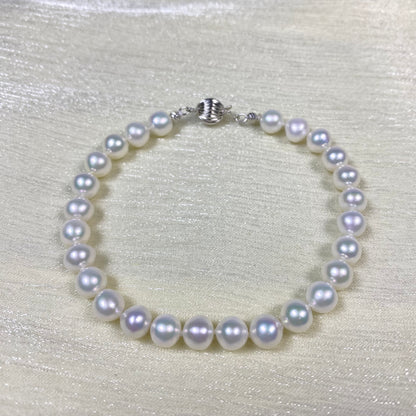 6.5mm White Freshwater Pearl Bracelet - AAA Quality-handmade pearl bracelet-S925 Silver clasps - Wedding gift