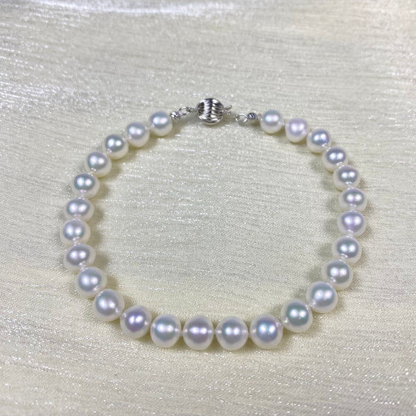 6.5mm White Freshwater Pearl Bracelet - AAA Quality-handmade pearl bracelet-S925 Silver clasps - Wedding gift