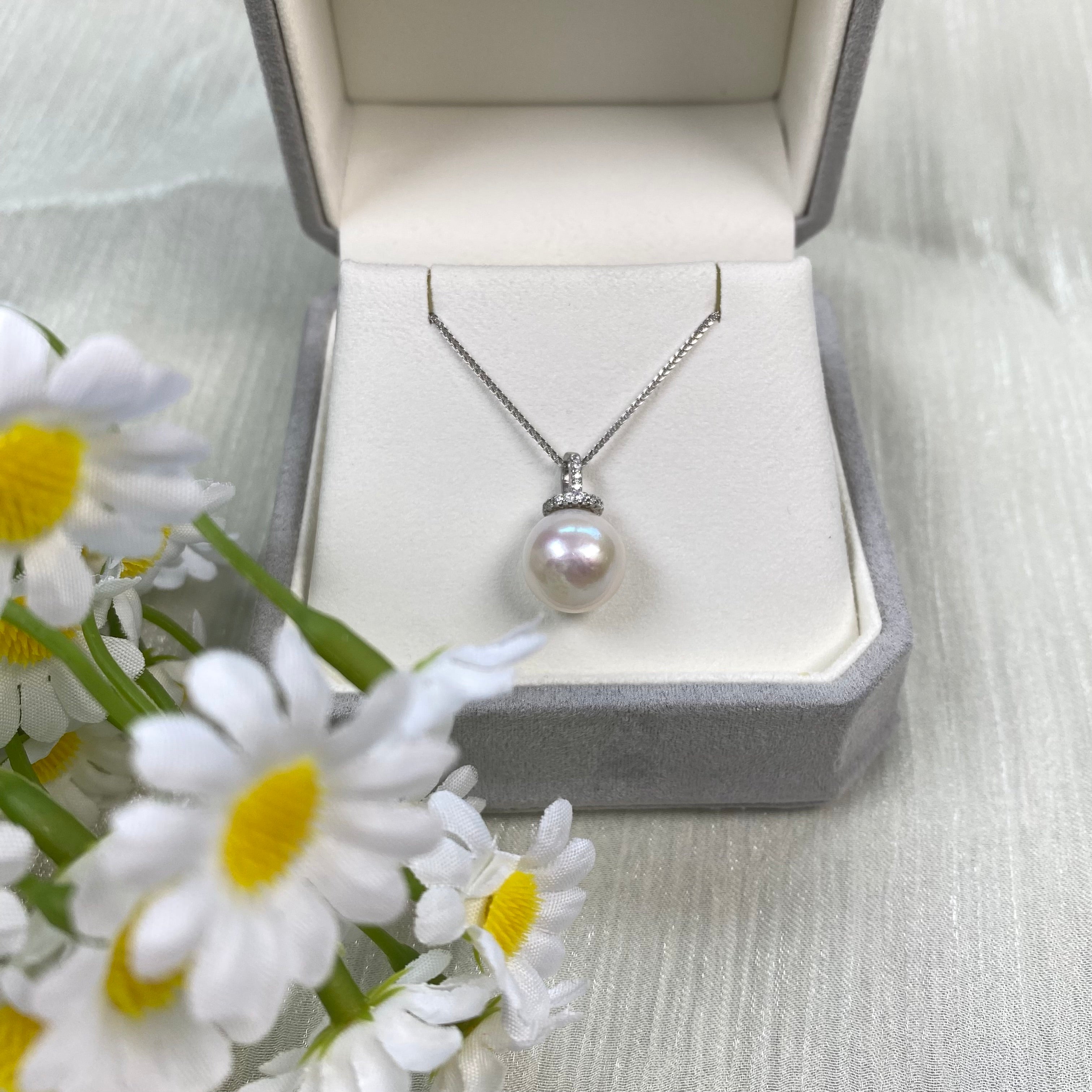 nacrebloom jewelry with 9mm-10mm Round Real Freshwater, Pearl Pendant Necklace, Wedding gift, Wedding Necklace Immagine principale del prodotto