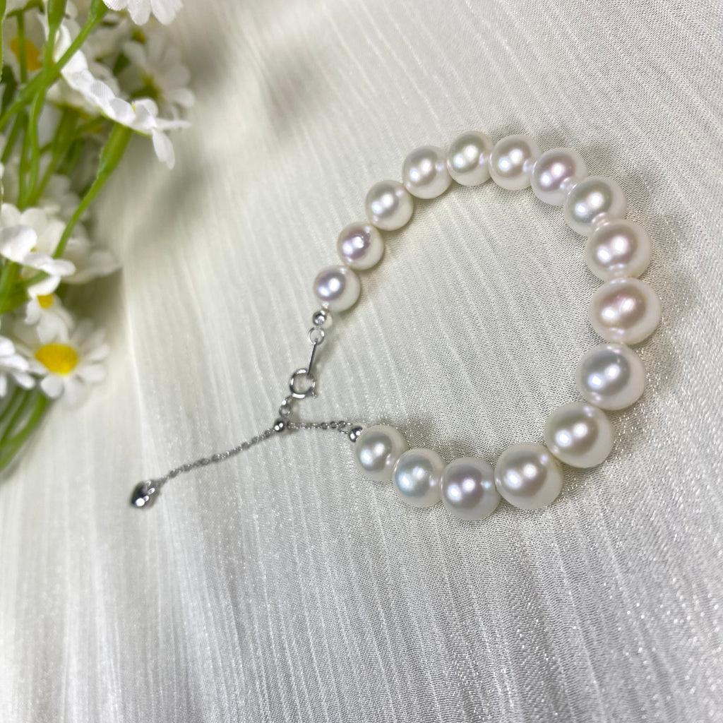 7.5mm White Freshwater Pearl Bracelet - AAA Quality-handmade pearl bracelet-S925 Silver clasps - Wedding gift - Adjustable Length Pearl Bracelet