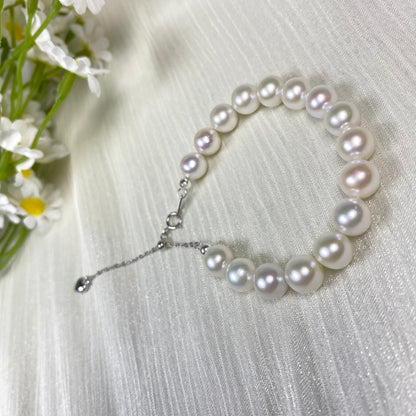 7.5mm White Freshwater Pearl Bracelet - AAA Quality-handmade pearl bracelet-S925 Silver clasps - Wedding gift - Adjustable Length Pearl Bracelet