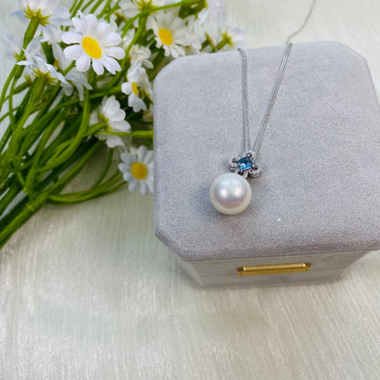 11mm AAA Round Edison Freshwater Pearl Pendant Necklace Dangling Diamond Pendant-Wedding Gift- AAAA large Freshwater pearls