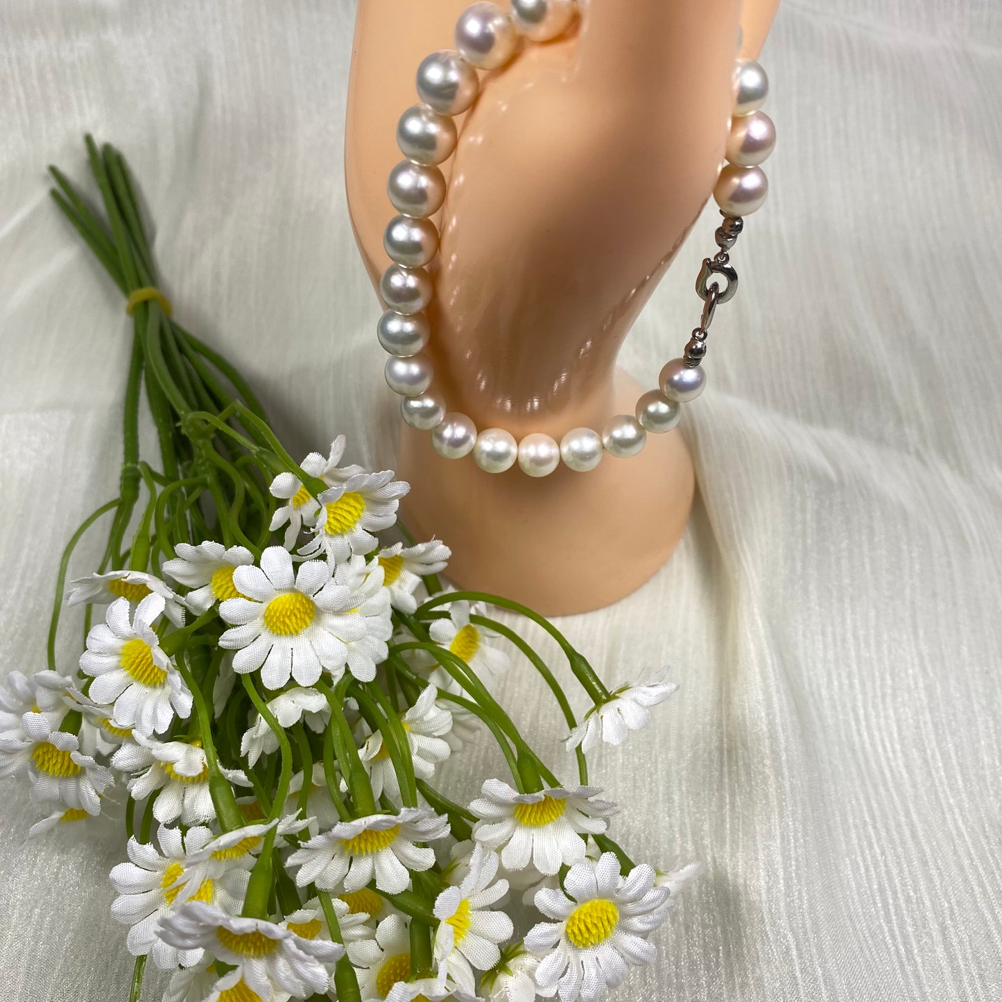 7.5-8.0mm White Freshwater Pearl Bracelet - AAA Quality-handmade pearl bracelet-S925 Silver clasps - Wedding gift