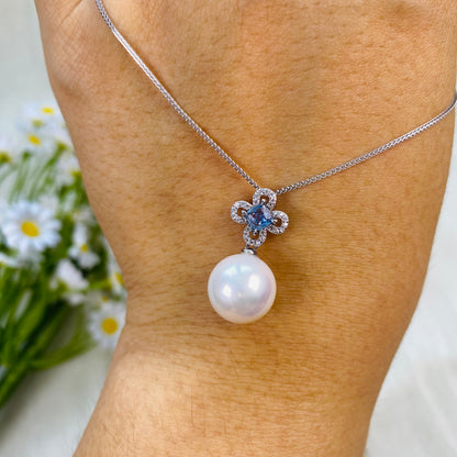 11mm AAA Round Edison Freshwater Pearl Pendant Necklace Dangling Diamond Pendant-Wedding Gift- AAAA large Freshwater pearls