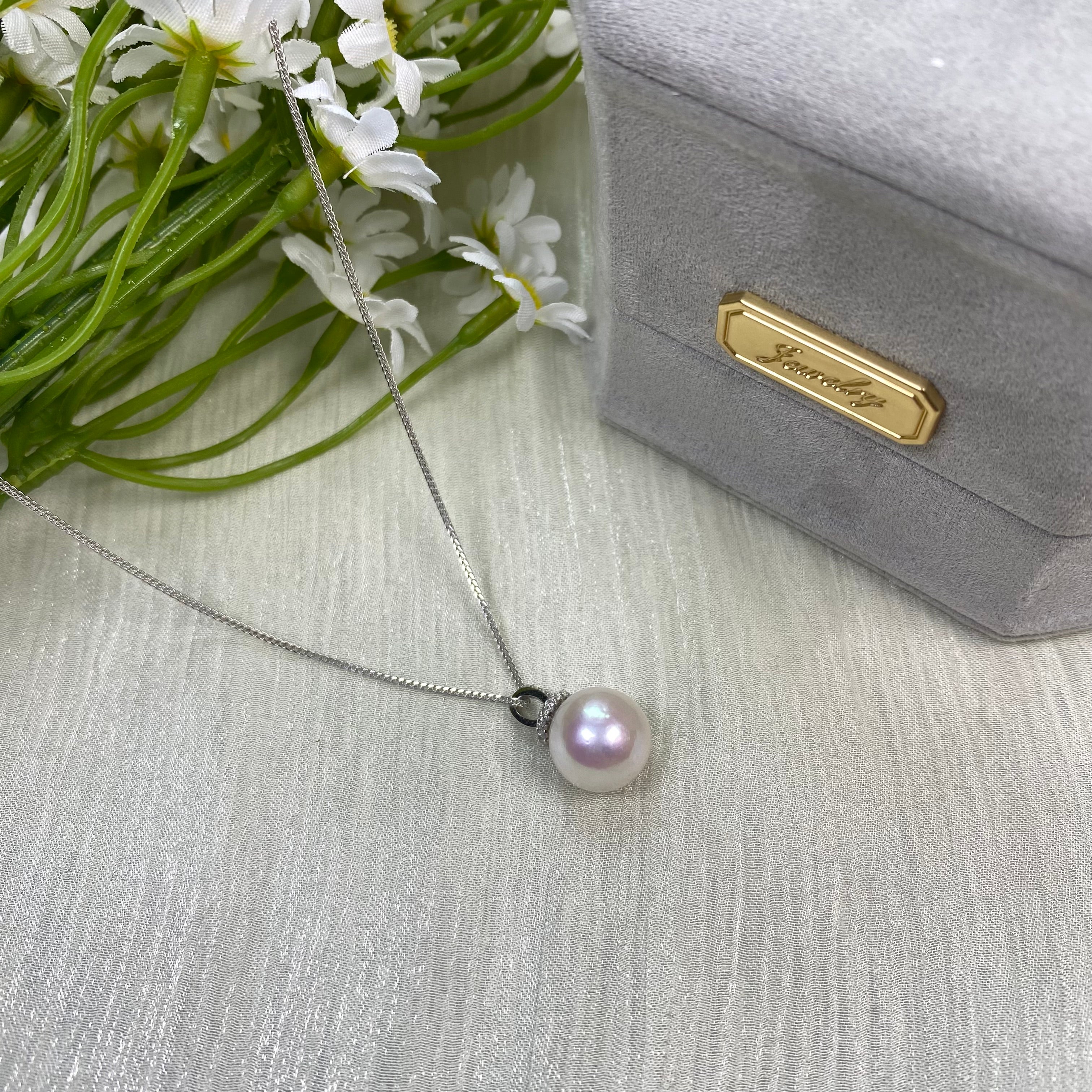 nacrebloom jewelry with 9mm-10mm Round Real Freshwater, Pearl Pendant Necklace, Wedding gift, Wedding Necklace Immagine secondaria del prodotto