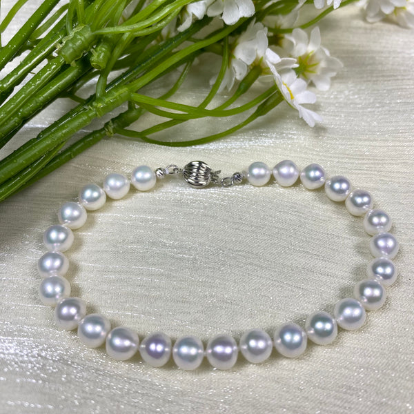 6.5mm White Freshwater Pearl Bracelet - AAA Quality-handmade pearl bracelet-S925 Silver clasps - Wedding gift