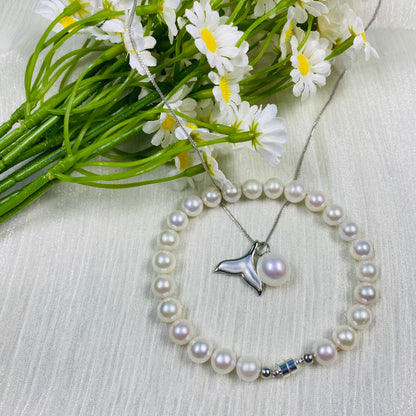 11mm AAA Freshwater Pearl With Shell whale tail Pendant