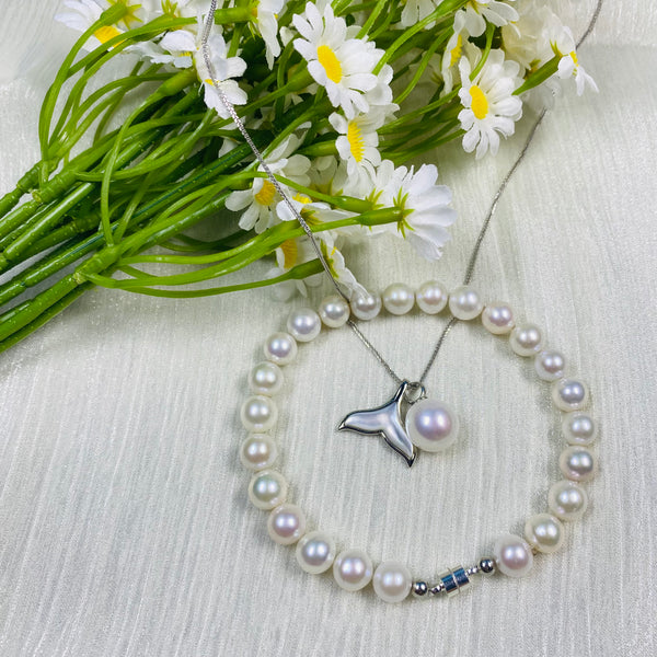 11mm AAA Freshwater Pearl With Shell whale tail Pendant