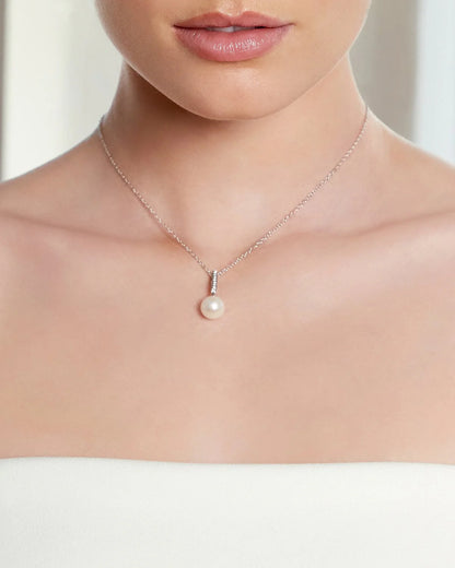 11mm AAA Round Edison Freshwater Pearl Pendant Necklace Dangling Diamond Pendant