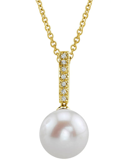 11mm AAA Round Edison Freshwater Pearl Pendant Necklace Dangling Diamond Pendant