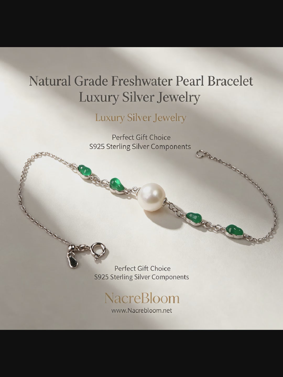 AAAA Grade 8/10mm Aurora Freshwater Pearl Bracelet With Emerald